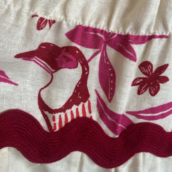 M🔖 CAROLINE CONSTAS Linen Scalloped Two Piece Skirt Set Floral Red Cream Ivory - Picture 7 of 10